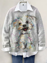 Lovely Dog Hand-painted Art Print Knit Pullover Sweater